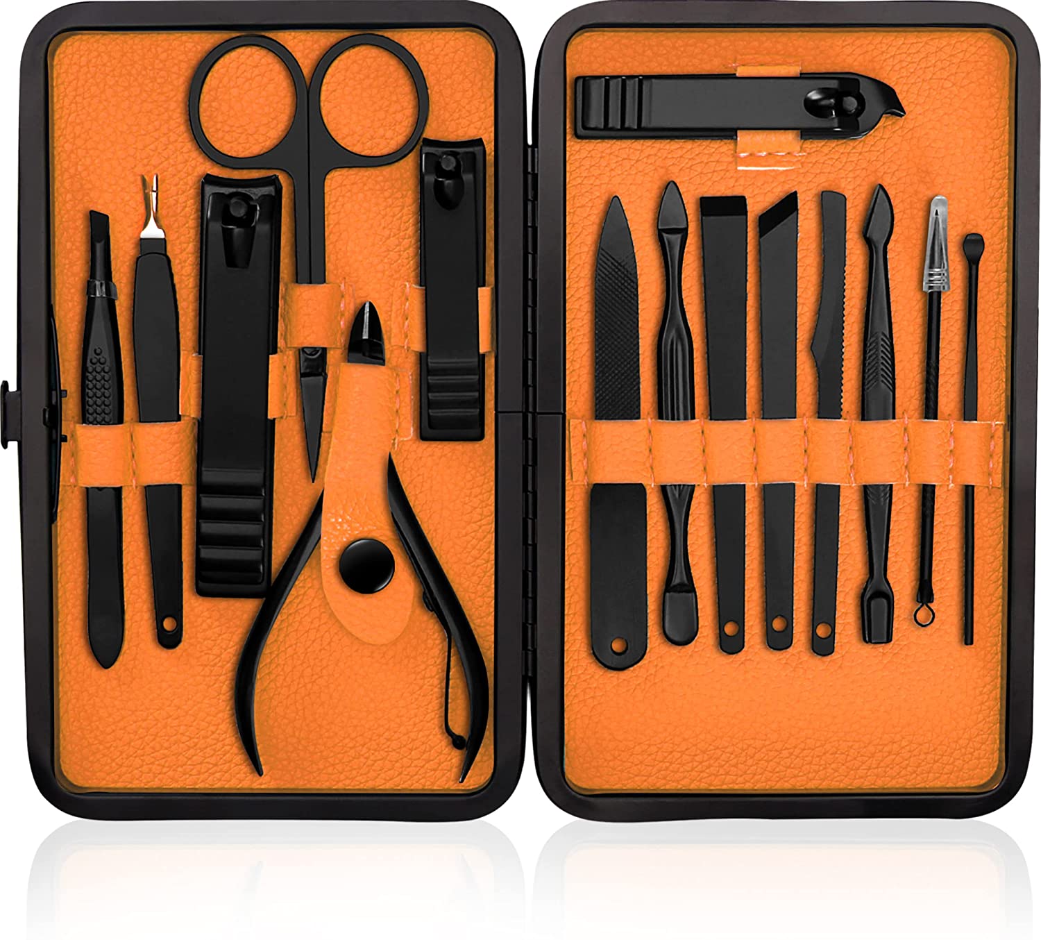 230816074653668_1 Utopia Care 15 Pieces Manicure Set - Stainless Steel Manicure Nail Clippers Pedicure Kit - Professional Grooming Kits, Nail Care Tools with Luxurious Travel Case (Black) - Image 1